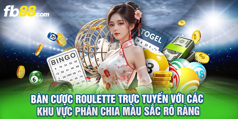 Bàn cược roulette trực tuyến với các khu vực phân chia màu sắc rõ ràng.